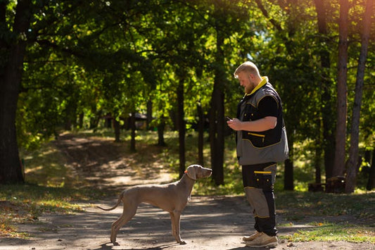 man trains dog