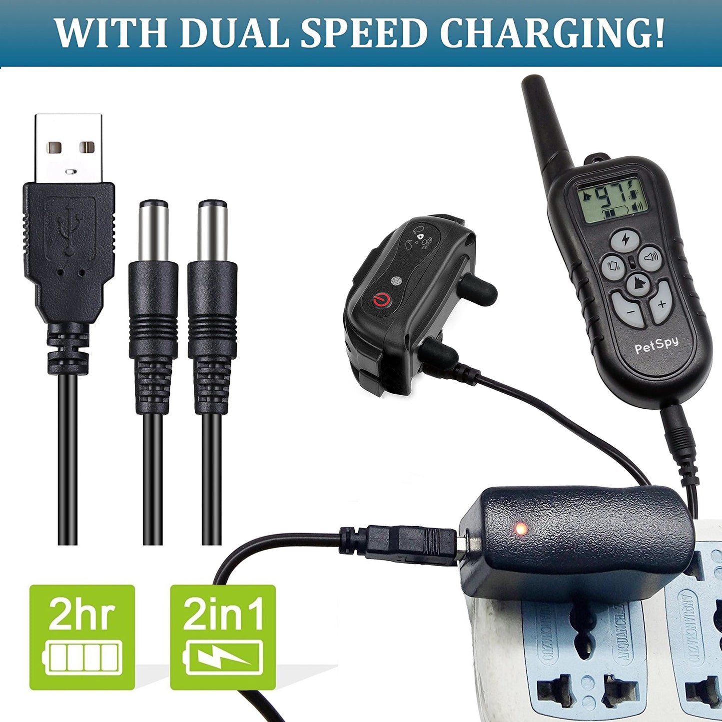 shock collar for two dogs with dual speed charging