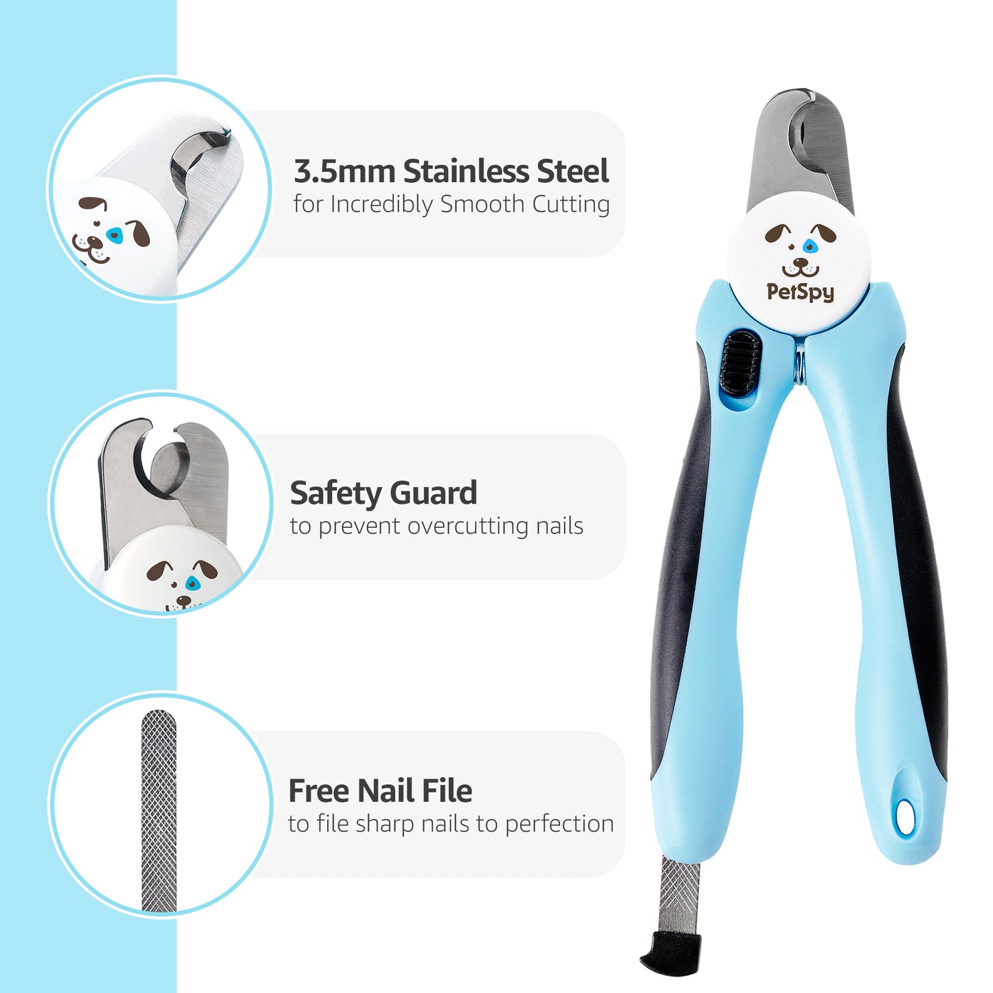 dog nail clippers with safety guard: 3.5mm stainless steel, safety guard, free nail file