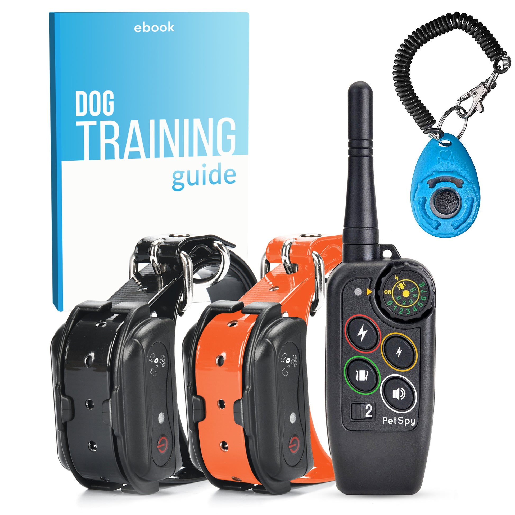 Ultimate Dog Training Bundle: M686B Shock Collar for 2 Dogs, Clicker, Dog Training Ebook
