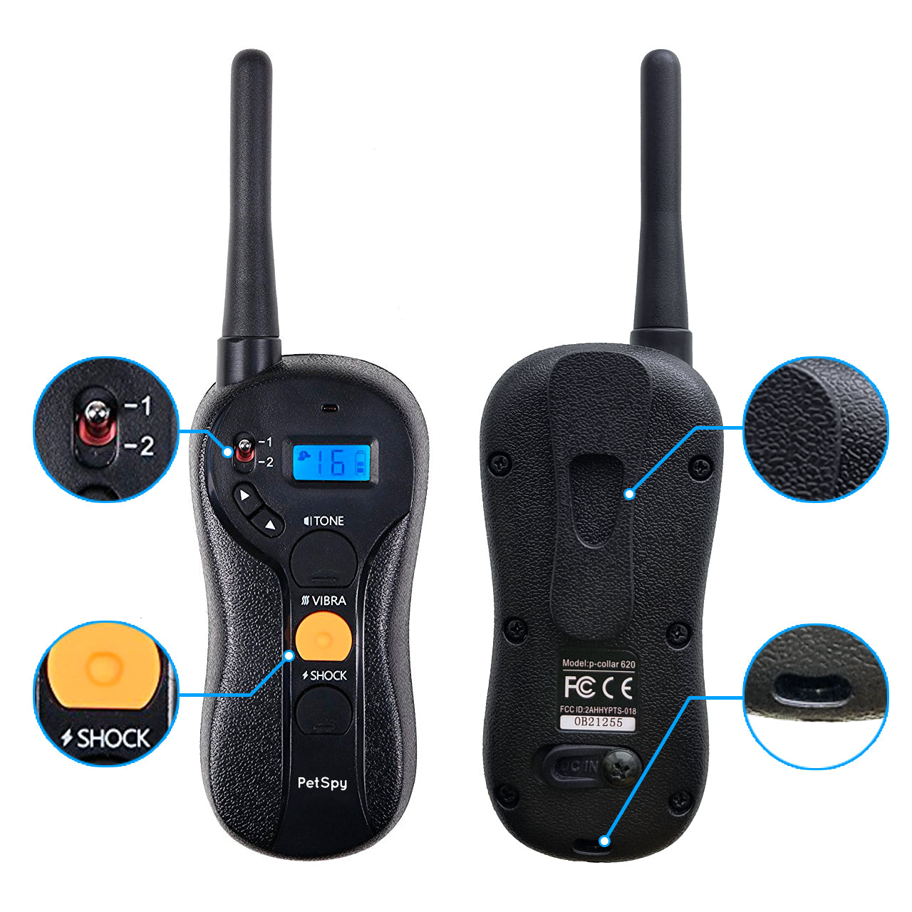 P620 Extra Petspy replacement remote - front and rear view