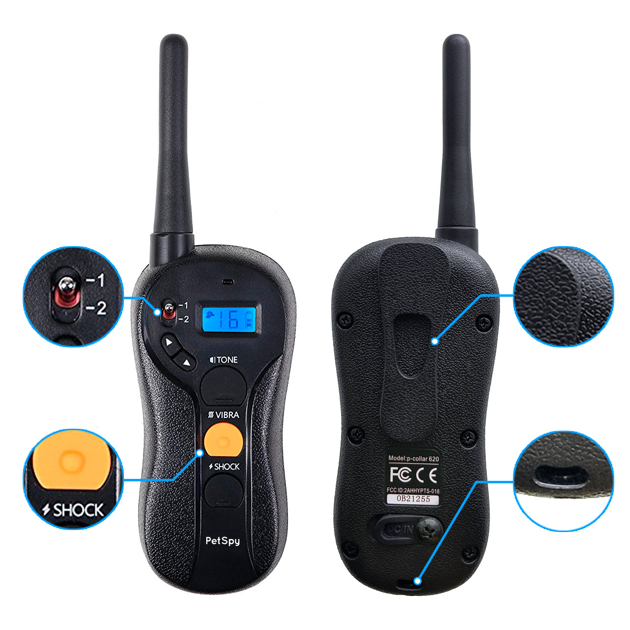 P620 Extra Petspy replacement remote - front and rear view 