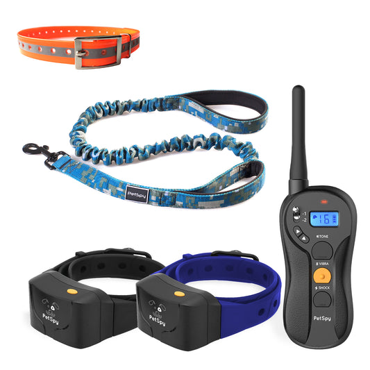 2 Dog Shock Collar: P620B, Leash, Reflective Collar - Electric shock bundle