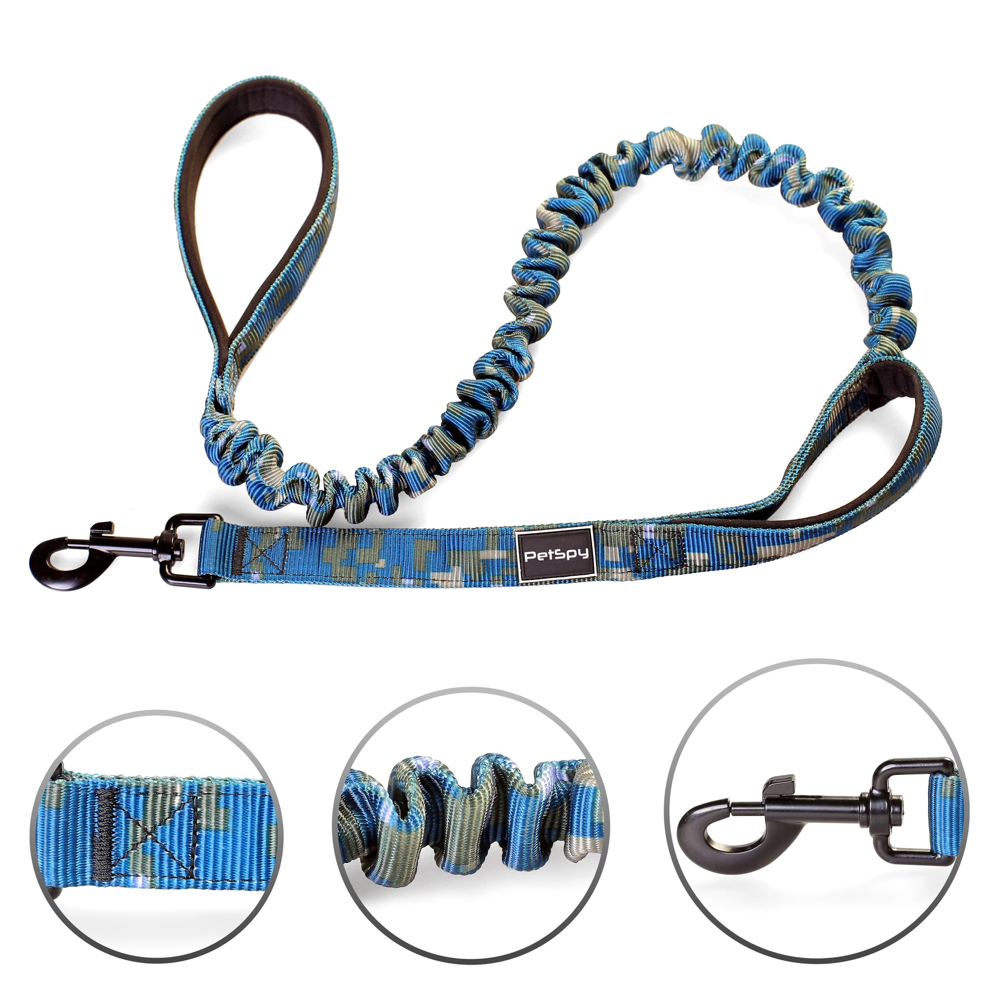 The included two-handle bungee leash provides extra control and safety during your walks or training sessions