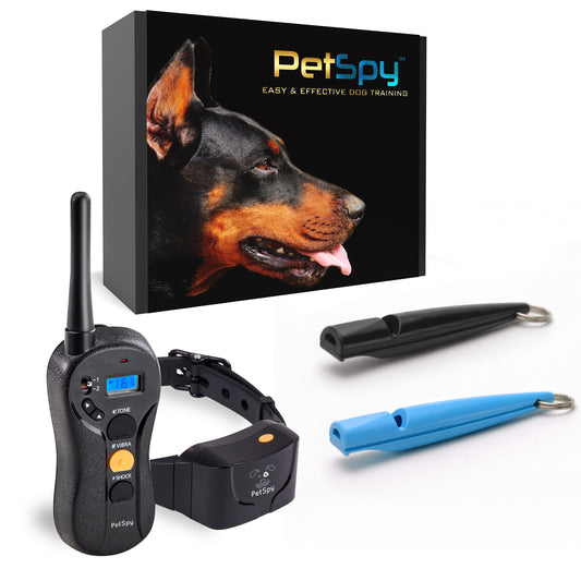 PetSpy P620 Dog Training Shock Collar and 2 Dog Whistles with Lanyard Bundle