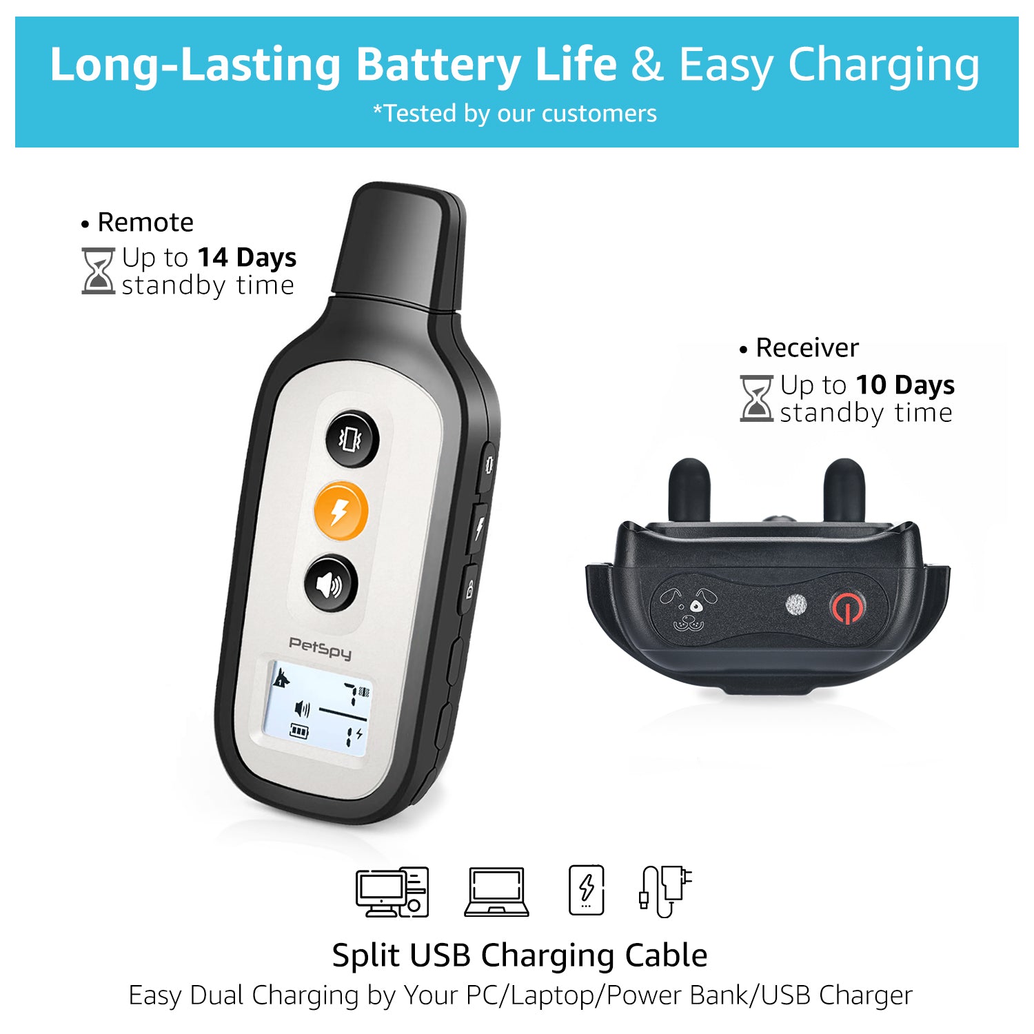 Dog shock collar with long store battery life